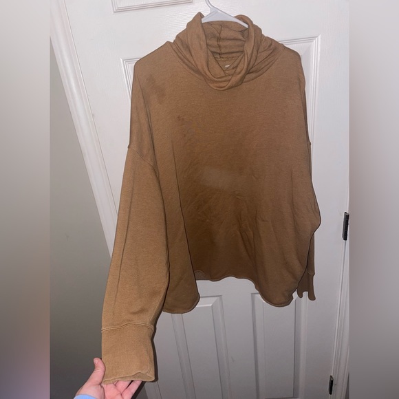 Aerie cowl neck sweatshirt in mustard. - Picture 1 of 6